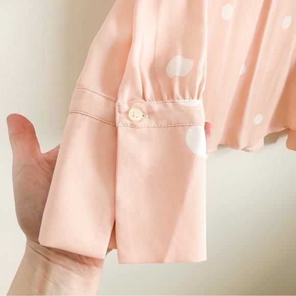 Loft Pale pastel pink white polka dot Sheer Button Front Collared Top sz small - Picture 4 of 11